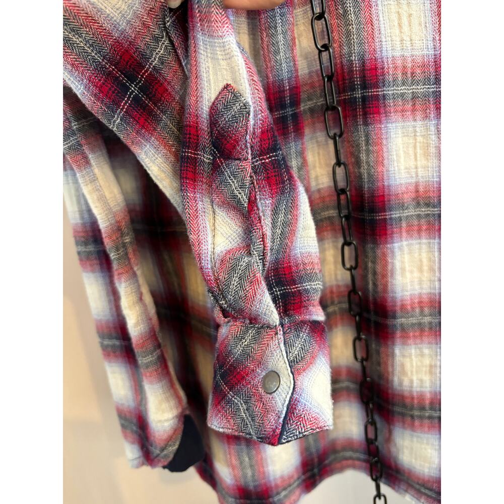🔥SALE🔥 KUT from the Kloth Plaid Flannel Shirt Women M Red Blue Snap Western Rock - Picture 6 of 10